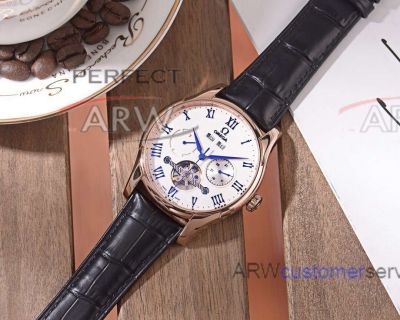 Perfect Replica Omega Deville Rose Gold Case Tourbillon Dial Chronograph 41mm